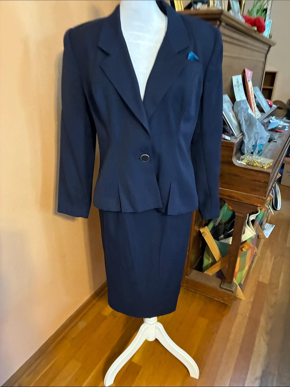 Karen Scott Navy Women's Skirt Suit Blazer and Pencil Skirt